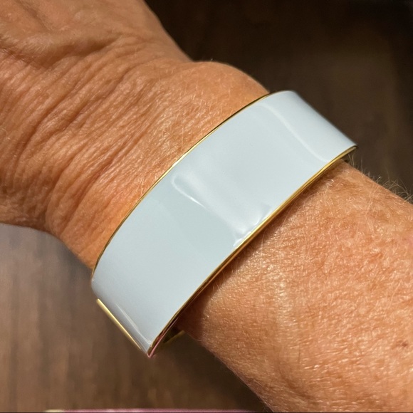 J. Crew Jewelry - J Crew Wide Hinged Clamp Bracelet Bangle Gold Pastel Blue